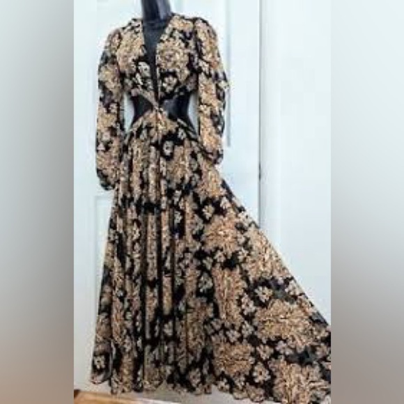 🔥Gianni Bini Marisol Jacquard Amber Flower,Cut-Out,Statement Dress, Size 10 - Picture 7 of 17